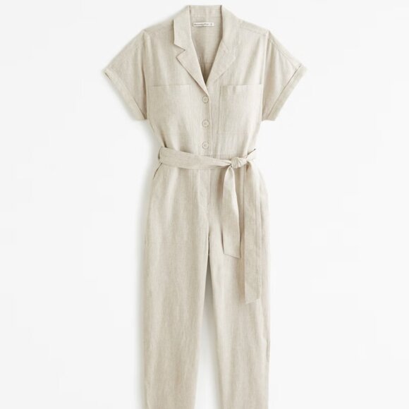 Abercrombie & Fitch Women's Beige Linen-Blend Utility Jumpsuit Size Small - Picture 1 of 5